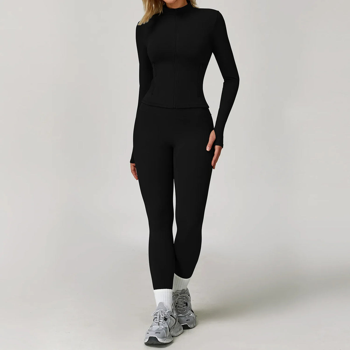 Women's Long Sleeve Sports Bra and Leggings Workout Set - Seamless Yoga Outfit with Breathable Stretch Material