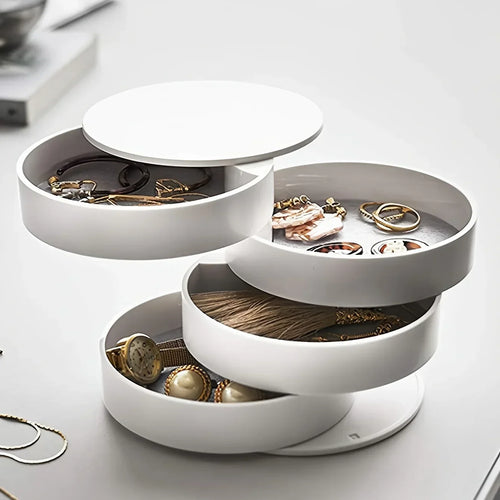 Rotating Jewelry Organizer with 5 Layers - Dust-Proof Compact Storage for Accessories
