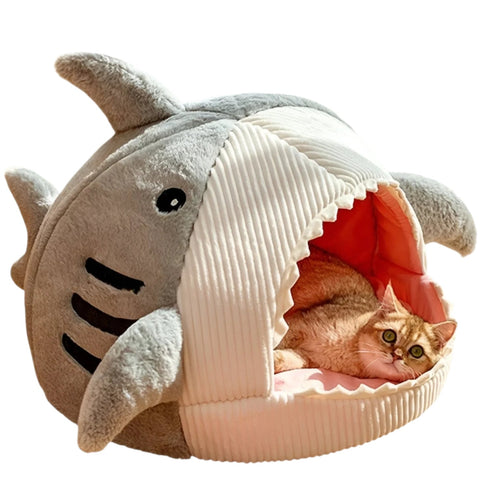 SoftBloom Shark Cat Bed - Comfortable Indoor Hideaway for Cats