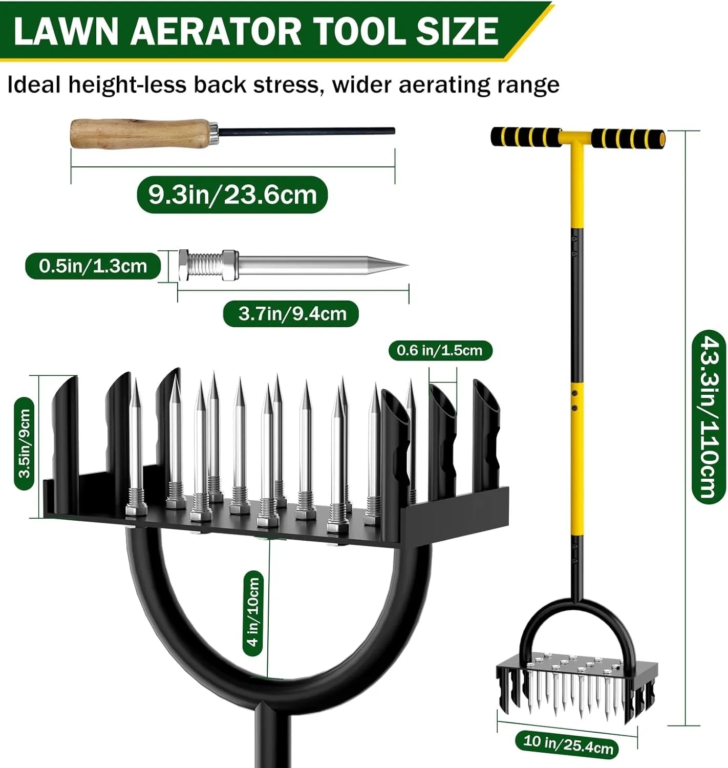 Manual Lawn Aerator with Carbon Steel | 16 Spikes & 8 Hollow Tines | For Healthy Grass and Garden
