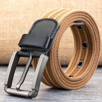 Adjustable Casual Striped Waistband Canvas Belt for Men