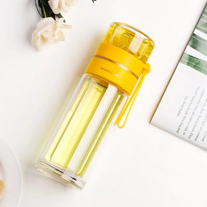 Double-Wall Borosilicate Tea Infuser Bottle 13.5 oz with Stainless Steel Filter