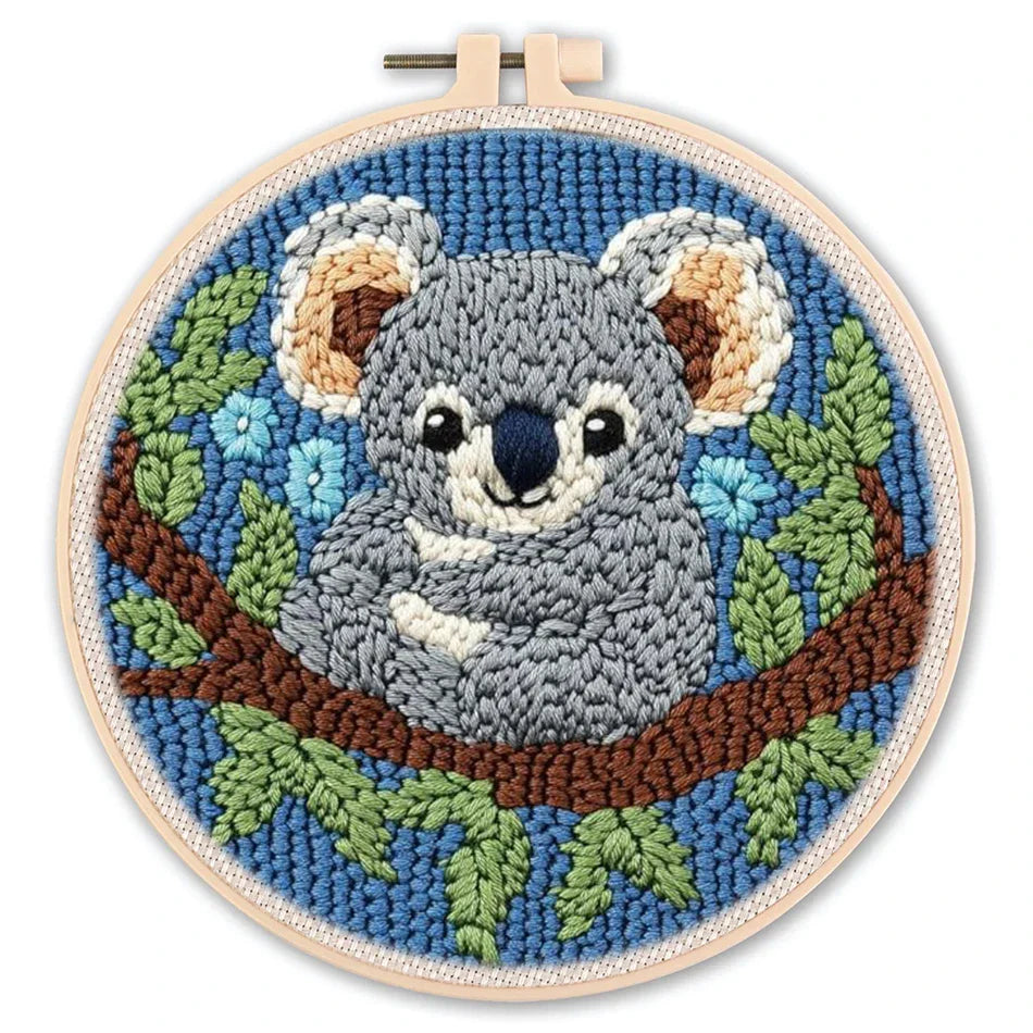 Animal-Themed Punch Needle Kit | DIY Starter Set with Yarn & Hoop | Beginner Embroidery Set