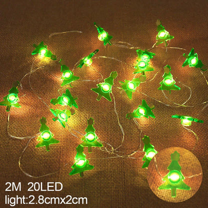 Battery-Operated LED Christmas String Lights | 20 LEDs | 2m | Santa & Snowflakes