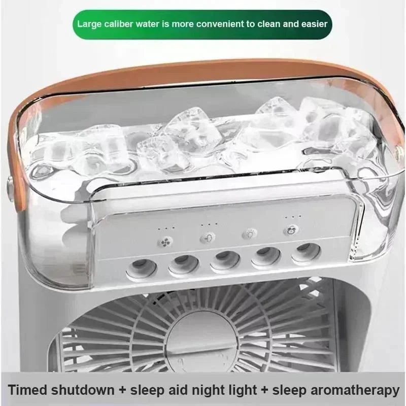Portable 3-in-1 Air Conditioner Fan – Mini Cooler with LED Light, Humidifier, Adjustable Air for Home & Office