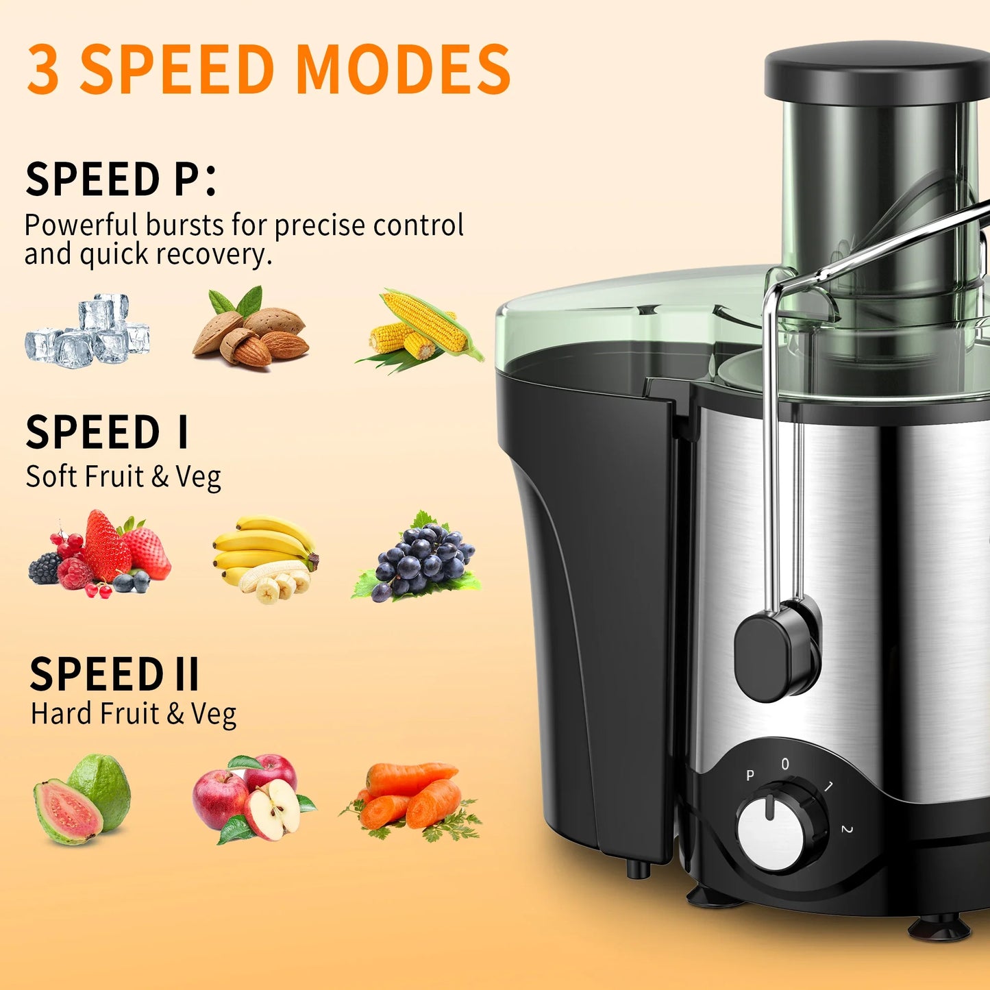600W Centrifugal Juice Extractor with 3-Inch Feed Tube and Dual Speeds