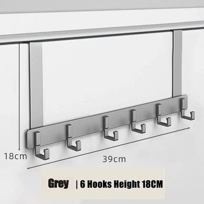 Door Hook Organizer with 6 Hooks | Aluminum Wardrobe Door Rack | No Drilling Needed | Fits Doors 1.6–1.8 inches