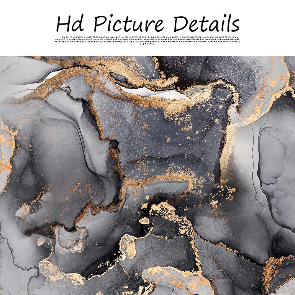Elegant Grey and Gold Liquid Marble Canvas Art for Home