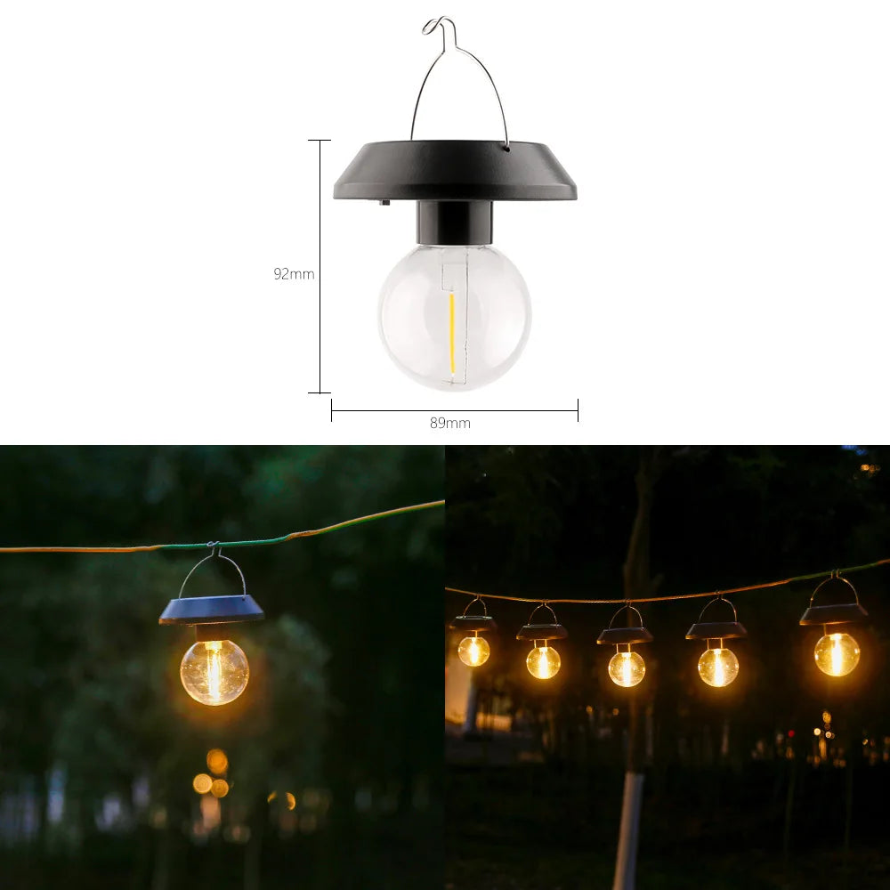 Small Solar-Powered Hanging Light with Tungsten Bulb – Waterproof LED for Balcony & Garden Decor