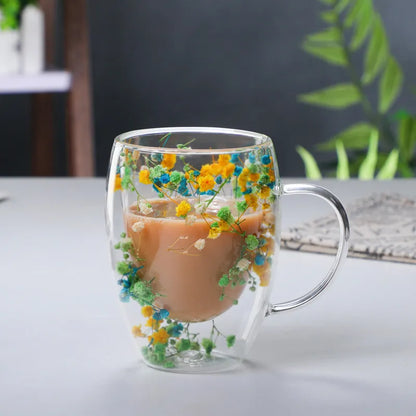 Set of 2 Floral Infused Double-Wall Glass Mugs