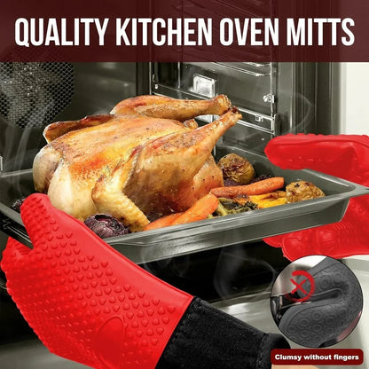 Silicone Grill Gloves - Heat Resistant & Non-Slip with Cotton Lining - 260°C Protection
