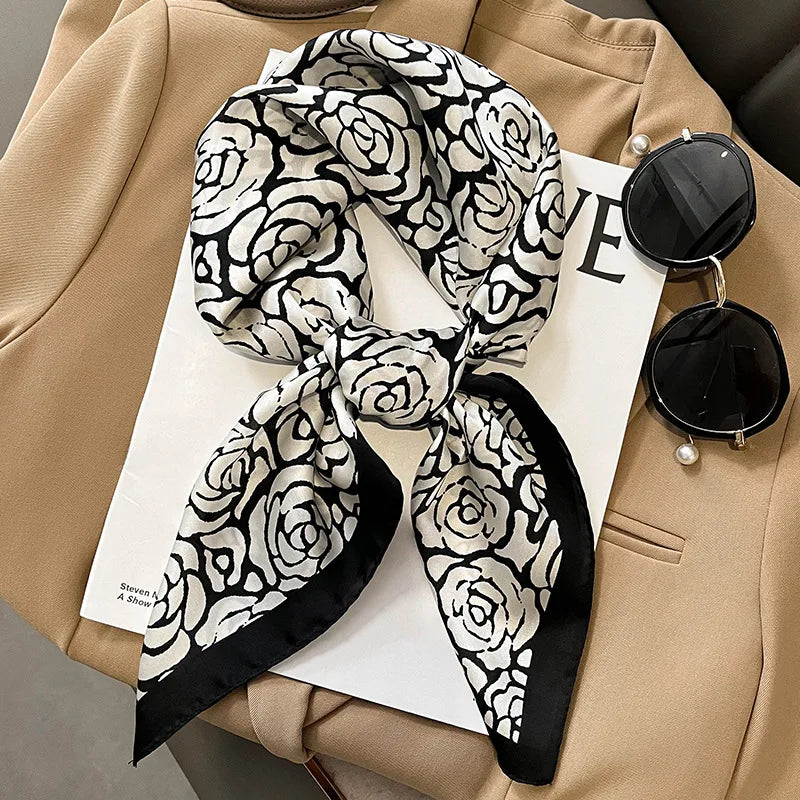 Silk Checkered Scarf with Charm