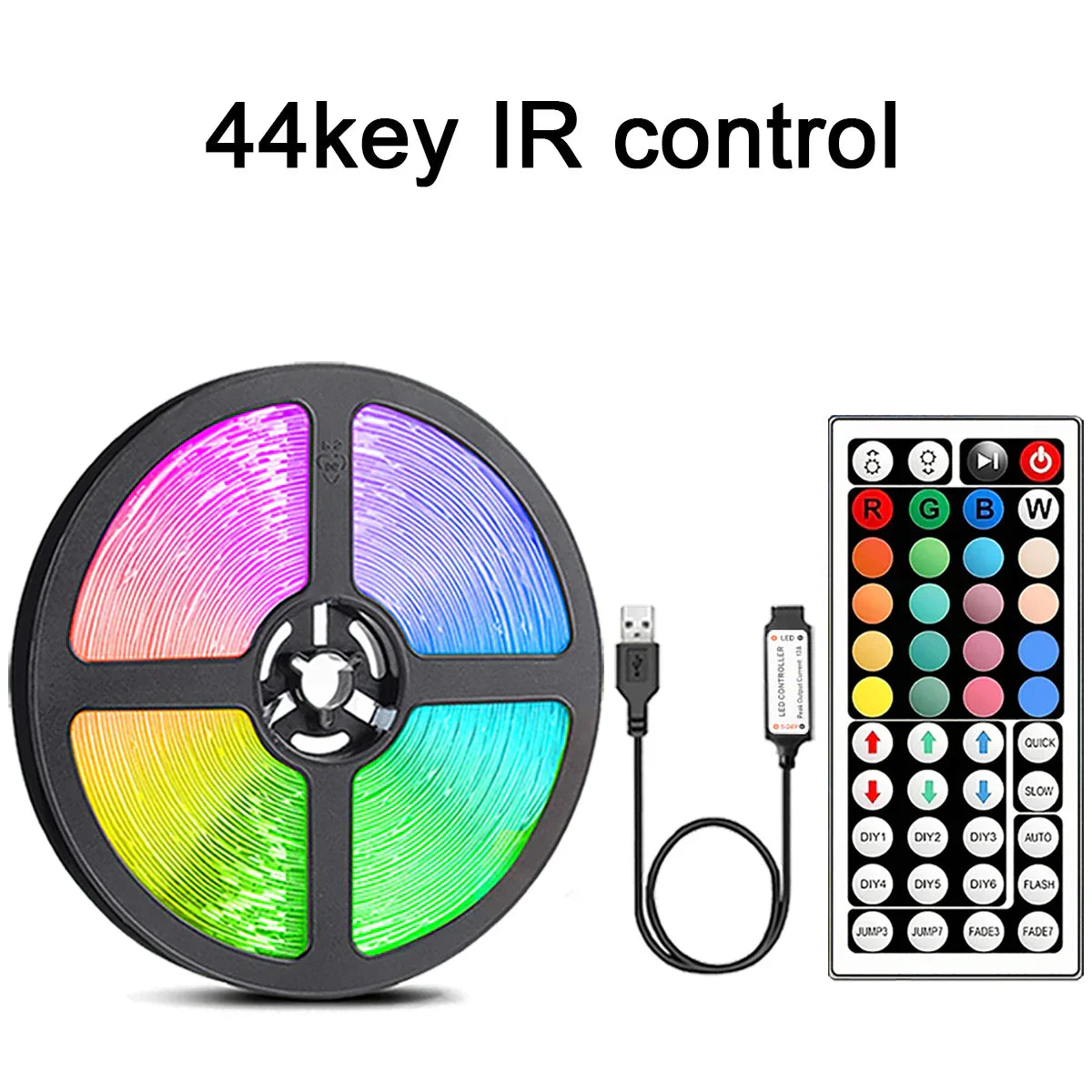 RGB USB Light Strip with 44-Key Remote for Room, TV & Party – 1–20 m