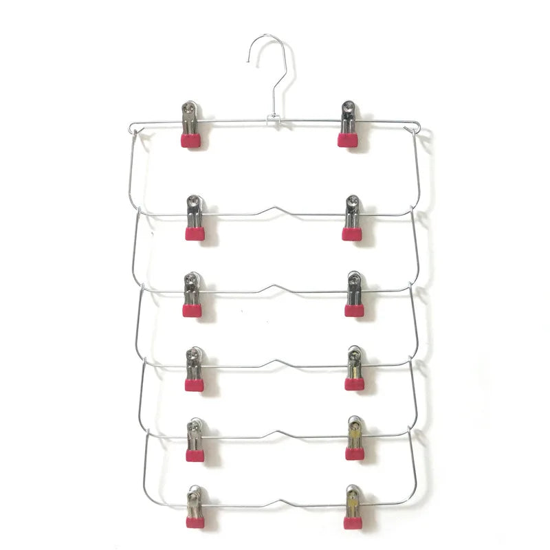 Stainless Steel Pants Hanger with 6 Levels | Multi-Layer Skirt & Pant Organizer | Space-Saving Design with 12 Clips
