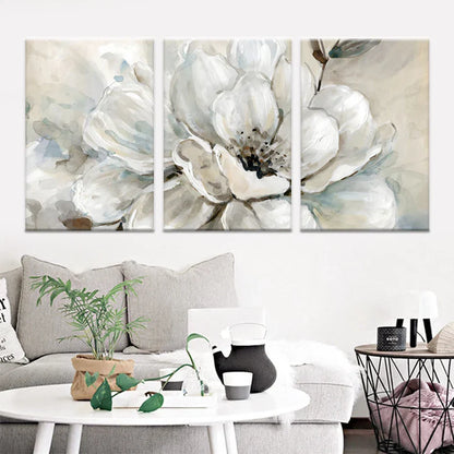 Large Beige and White Floral Canvas Prints - Modern Botanical Wall Decor for Living Room, Dining Room, Bedroom
