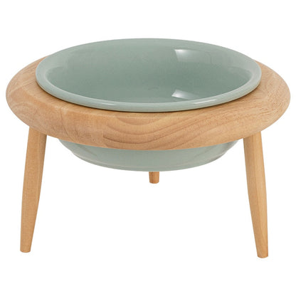 Ceramic Cat Bowl with Wooden Stand - Elevated Design
