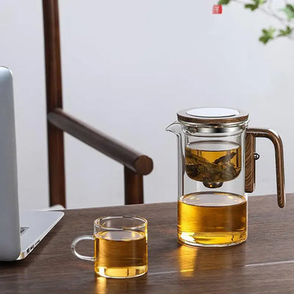 Chic Brew - Stylish Glass Teapot with Wooden Handle & Strainer