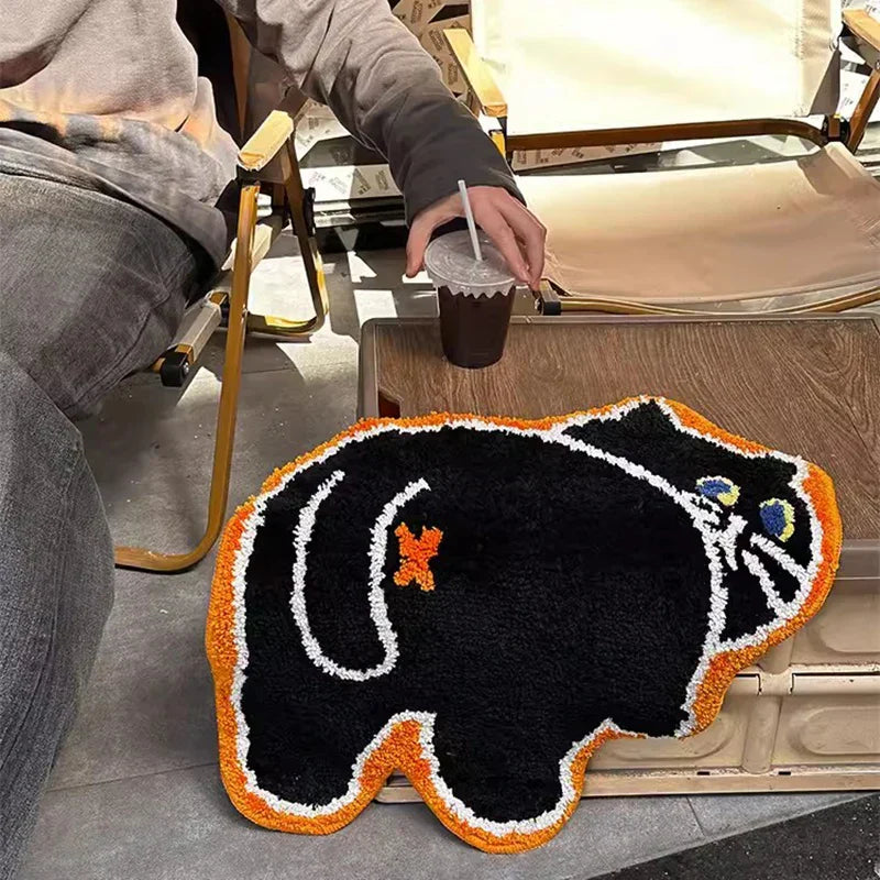 Cat-Themed Black Mat for Home Decor