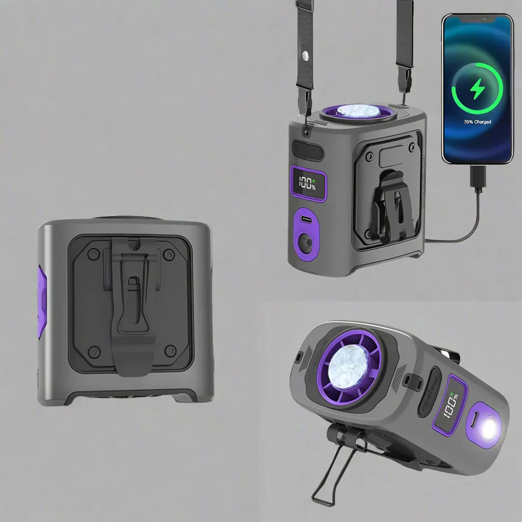 Portable Hip Fan with 8000mAh Power Bank and LED Light – Cooling Device