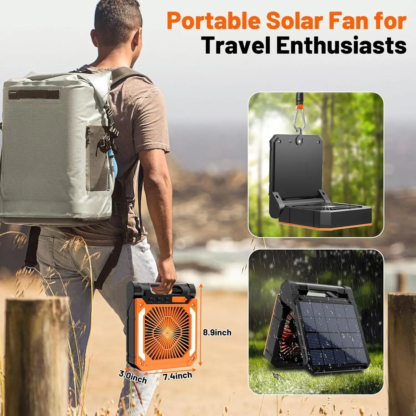 Portable 20000mAh Electric Fan with LED Light - USB, Solar & Car Charging for Camping