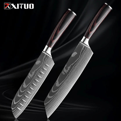 Kitchen Knife Collection - 1-9 Pieces Stainless Steel Chef, Santoku & Fruit Knives with Ergonomic Pakkawood Grip