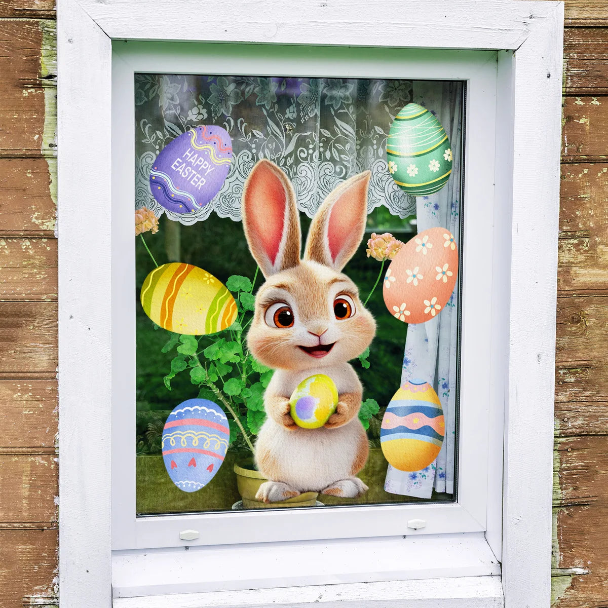 Easter Window Stickers with Vibrant Rabbits & Eggs | Spring Decor