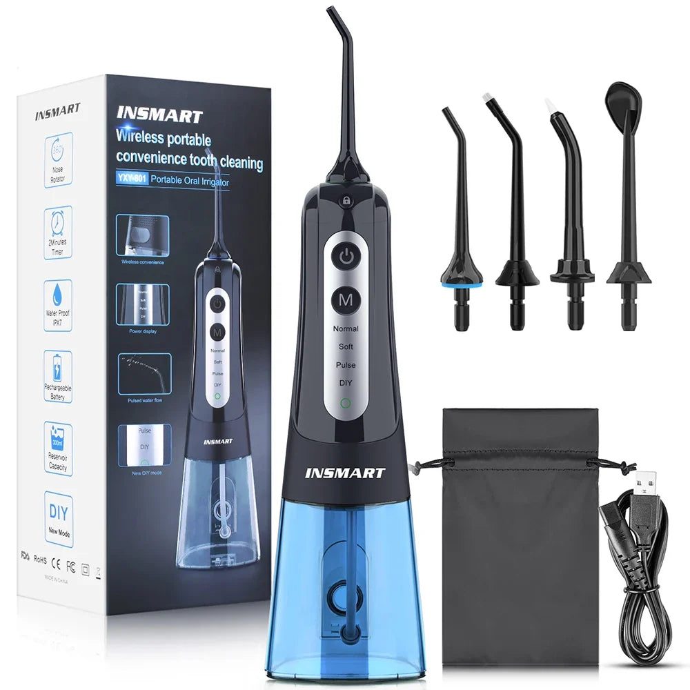 Water Flosser with 300ml Reservoir - USB-C Rechargeable, 4 Settings, IPX7 Waterproof