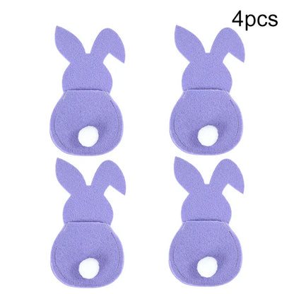 Easter Cutlery Holder Set - 4-Piece Bunny Design for Table Decoration
