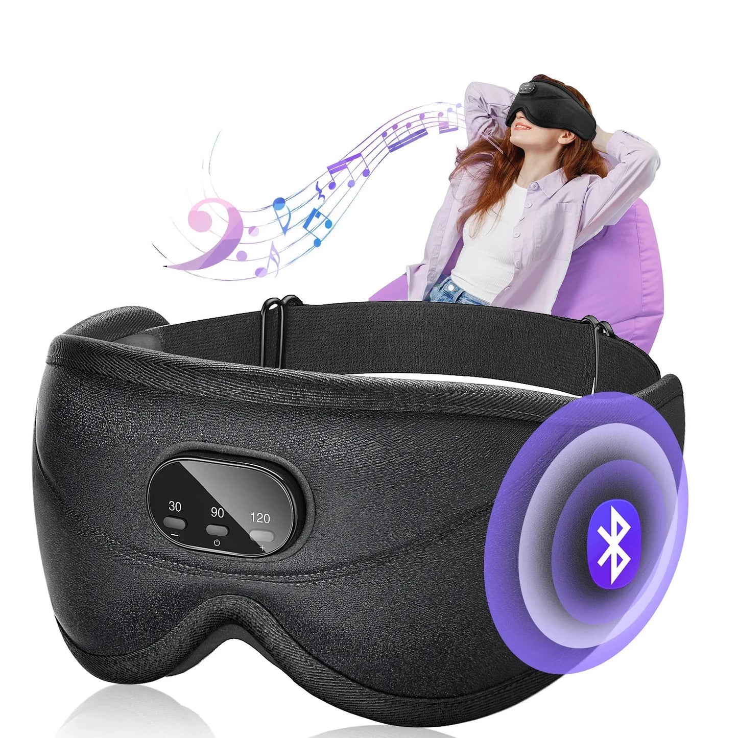 3D Bluetooth Eye Mask for Sleep with Wireless Headphones - Blackout Design