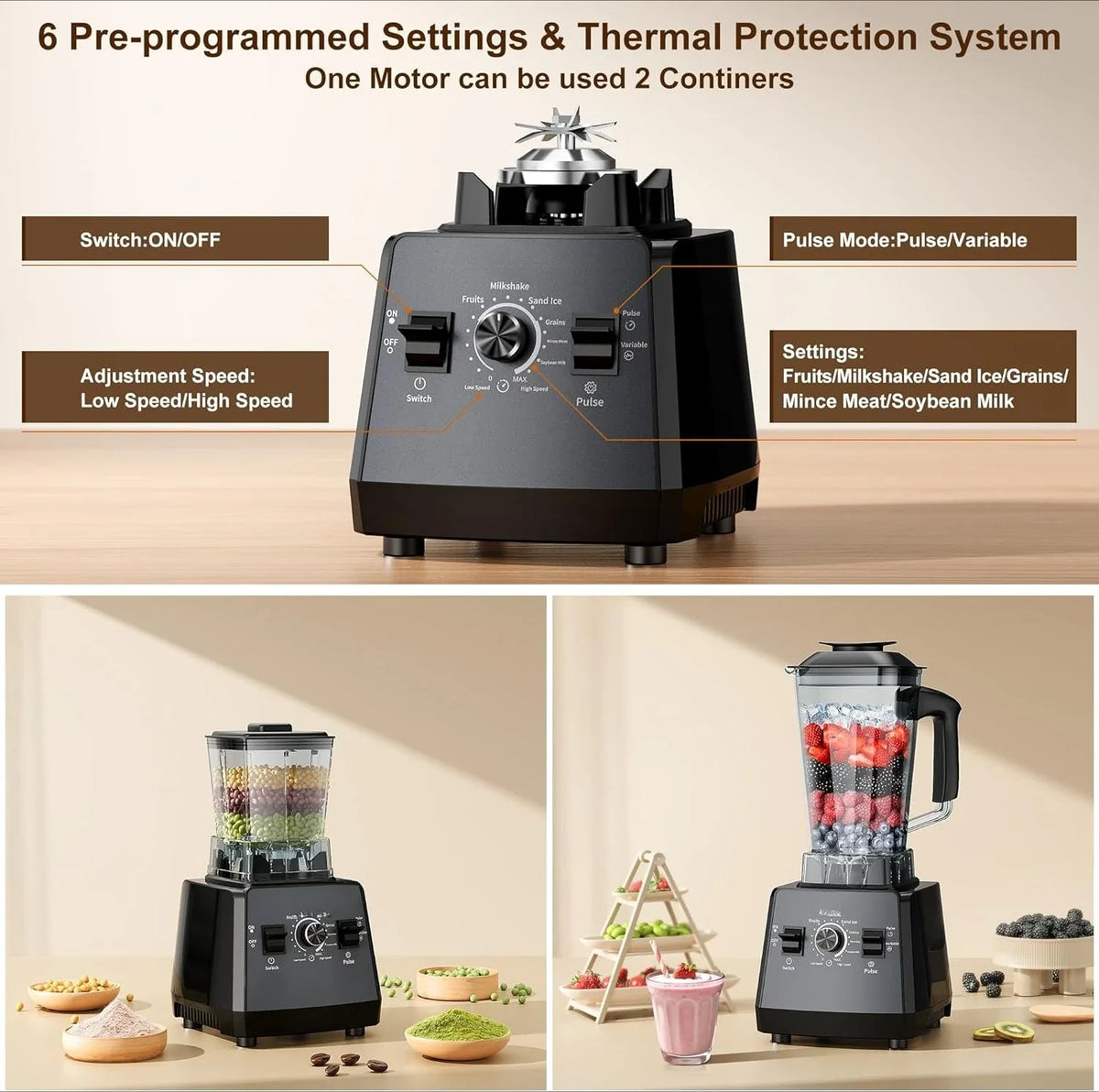 2400W Kitchen Blender | 25,000 RPM, 68oz Pitcher, Grinder, 6 Functions