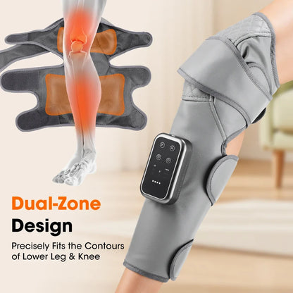 Cordless Leg Wrap Massager for Calves and Knees – Heat and Air Compression with 3 Levels and Adjustable Pressure