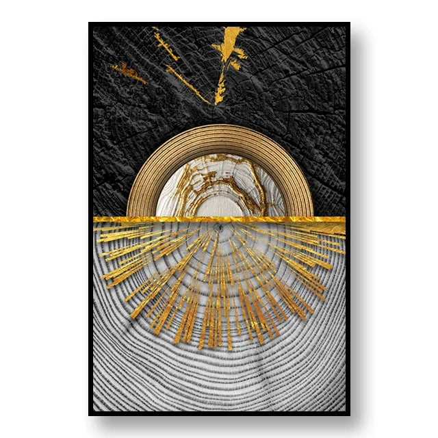 Sophisticated Black and Gold Tree Ring Canvas Art for Home