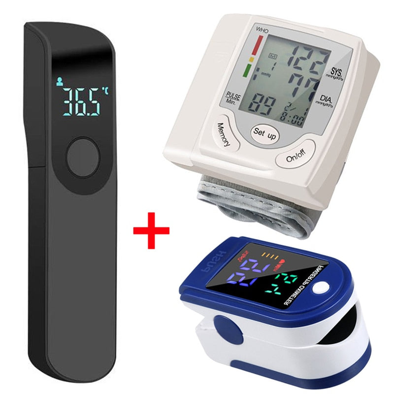 Digital Health Monitor Set: Blood Pressure Gauge, Oxygen Level Meter, Infrared Thermometer