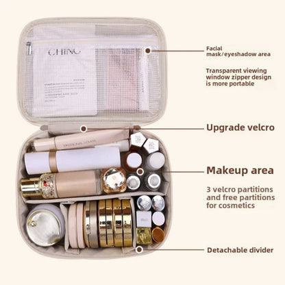 Large Waterproof Cosmetic Bag - Flexible Organizer in Rose/Black PU Leather