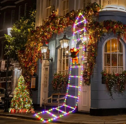 LED Christmas Decoration - Santa Climbing Ladder - 1.5m / 3m - 8 Light Effects - USB