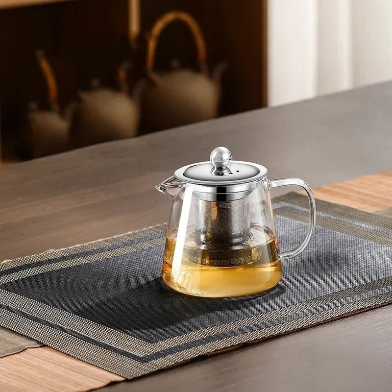 Heat-Resistant Glass Teapot 450ml-950ml with Stainless Steel Infuser for Kung Fu Tea, Puer and Oolong