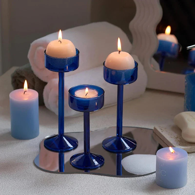 Elegant Glass Tealight Candle Holders - Set of 3