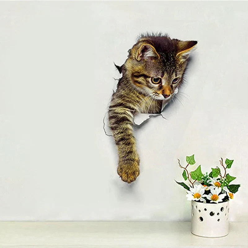 Whimsical Cat Illusion Toilet Lid Sticker