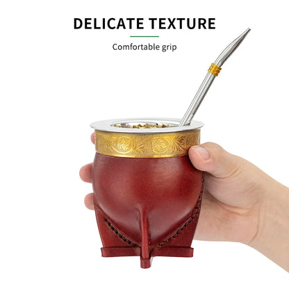 Stainless Steel Yerba Mate Set - Gold Cup, Bombilla Straw, Cleaning Brush