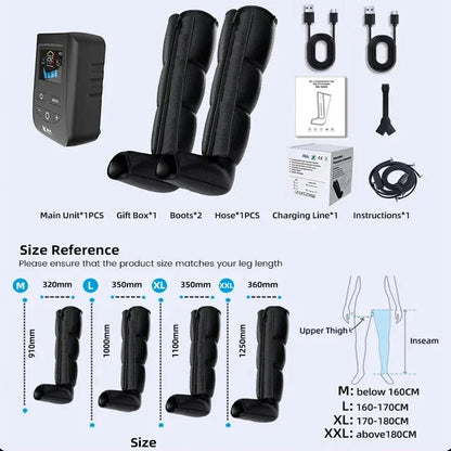 Leg Massager Boots with Air Compression – 4 Chambers, 30–240 mmHg, 5 Levels & LCD Timer
