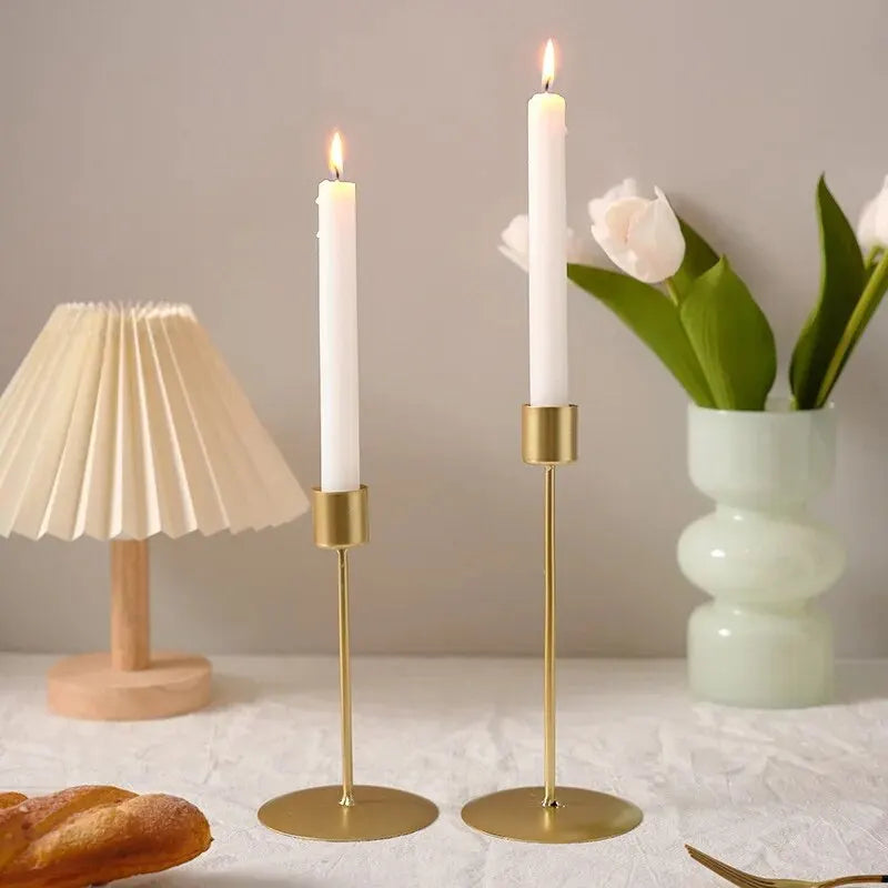 Nordic Style Metal Candlestick with Curved Stem in Gold for Taper Candles - 15.5 cm (6.1 in) Table and Shelf Decor