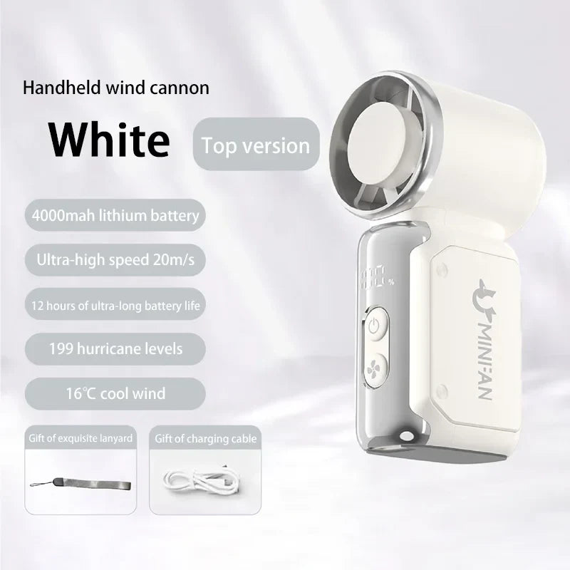 Portable USB-C Handheld Fan with 199 Speed Settings and 4000mAh Battery