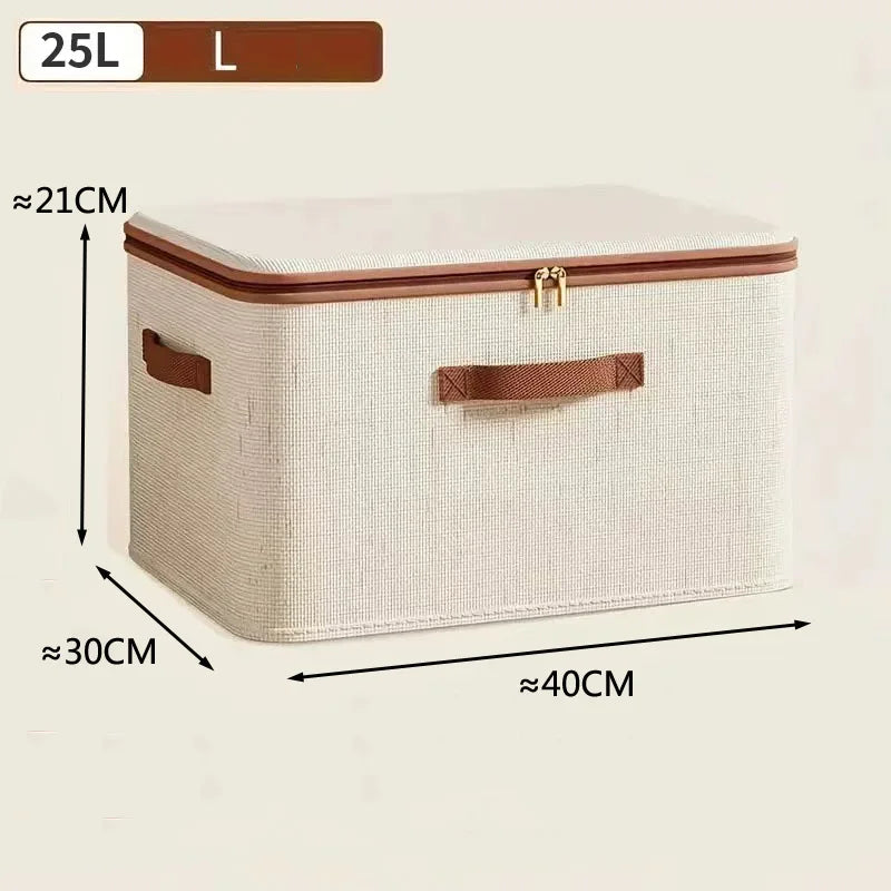 XXL Storage Container - Durable Fabric Bin with Lid & Zipper - Foldable Cotton-Linen Box for Clothes, Blankets & Toys