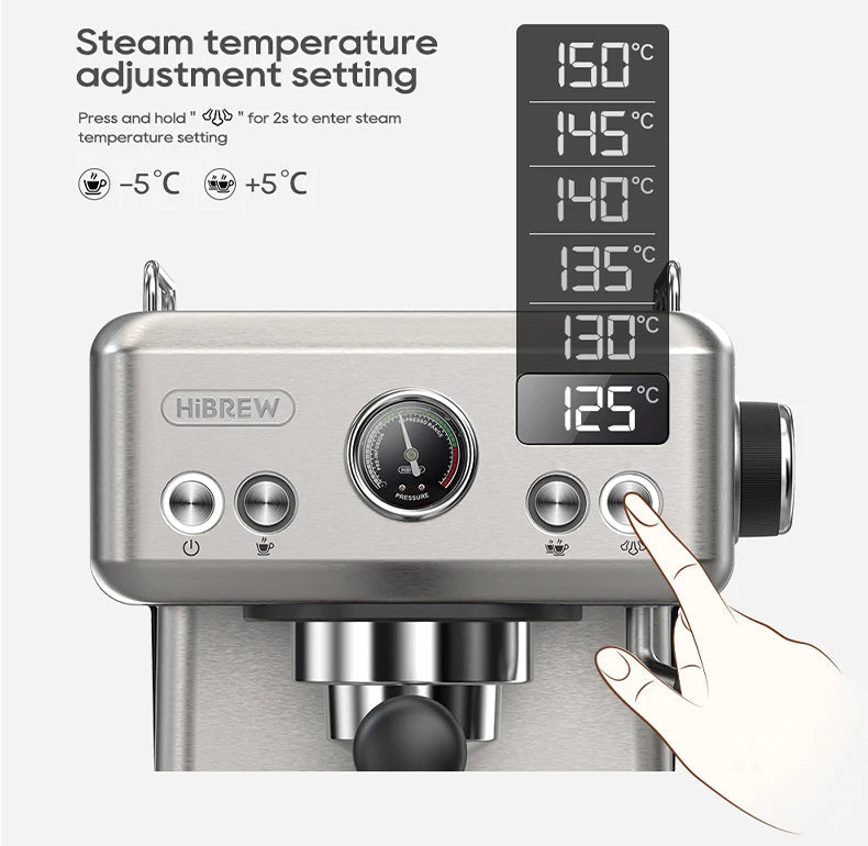 Espresso Maker with 20-Bar Pump, PID Control, 58mm Portafilter, Steam Wand