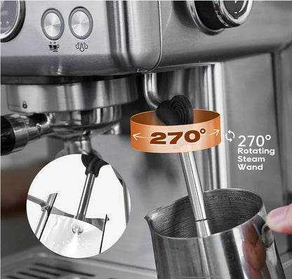 Espresso Maker with 20-Bar Pump, PID Control, 58mm Portafilter, Steam Wand