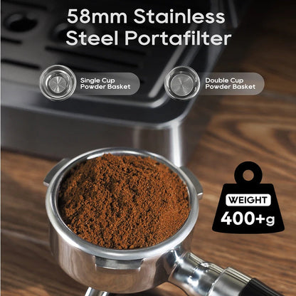 Espresso Maker with 20-Bar Pump, PID Control, 58mm Portafilter, Steam Wand