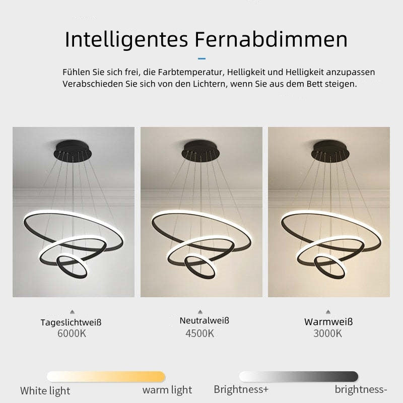Dimmable LED Pendant Light with Floating Ring Design for Modern Interiors
