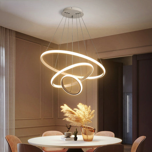 Dimmable LED Pendant Light with Floating Ring Design for Modern Interiors