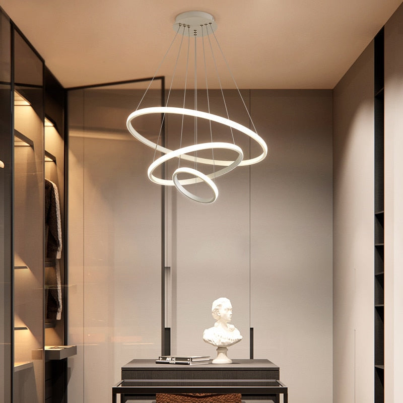 Dimmable LED Pendant Light with Floating Ring Design for Modern Interiors