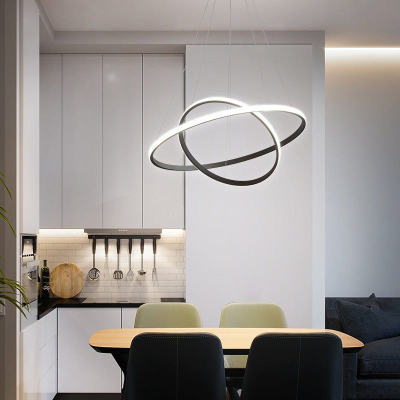 Dimmable LED Pendant Light with Floating Ring Design for Modern Interiors